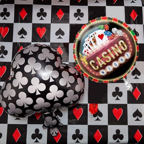Image of AMFIN (Pack of 14) Casino Theme Foil Balloon Set, Elevate Your Party, Spades - Black, Red & Gold