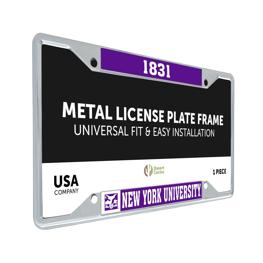 Desert Cactus New York University License Plate Frame NYU Violets Car Tag Holder for Front or Back of Car Officially Licensed Metal (Founding Year)