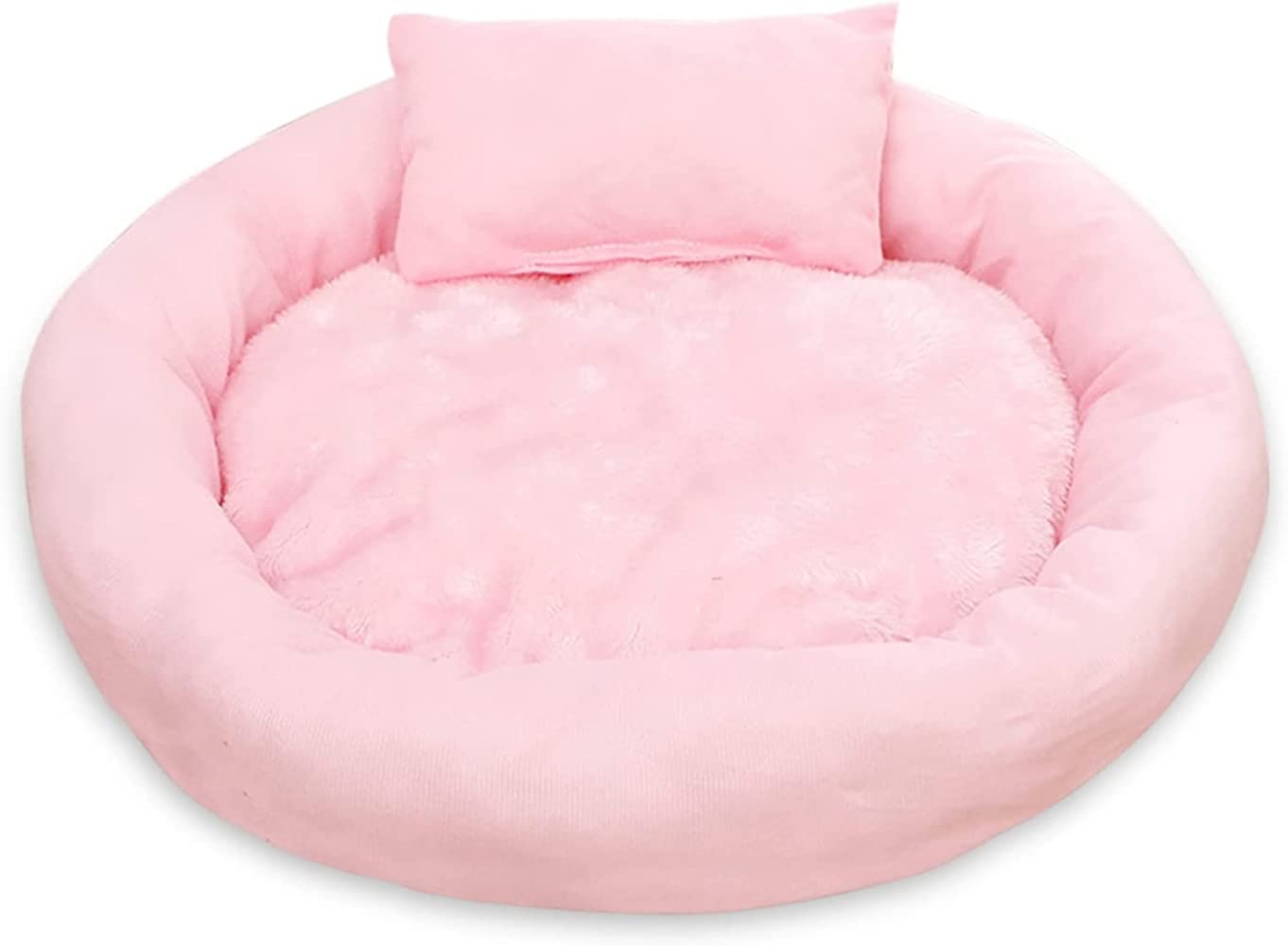 Coussin rond pour chat rose en peluche douce taille M | Panier design tarte aux œufs