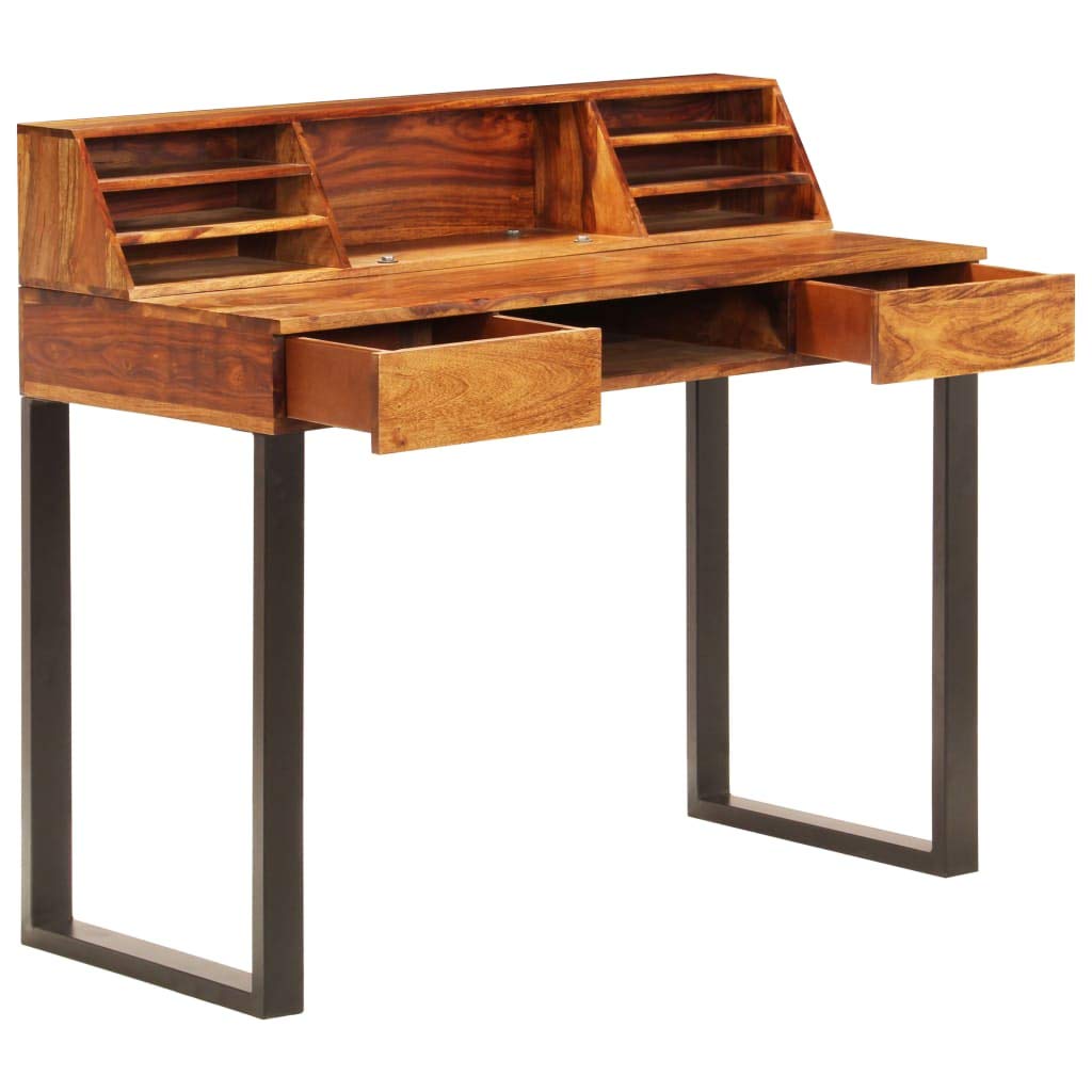 Scrivania Make Up Banco Da Lavoro Tavolo Gaming Tavolo Consolle Scrivania 110x50x94 cm Massello di Sheesham e Acciaio per Soggiorno Studio Sala Studio Camera Da Letto