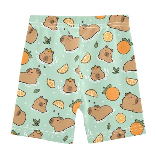 Cute Capybara with Oranges Green Girls Shorts Elastic Waist Sports Shorts Girls Leggings Pants for 4-10 Years2