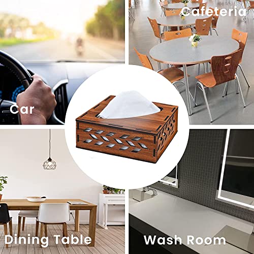 Image of Deskart Wooden Tissue Paper Box | Refillable Facial Napkin Holder Stand with Tissue Paper Pack for Kitchen Dining Table, Resturant and Cafe (Square)