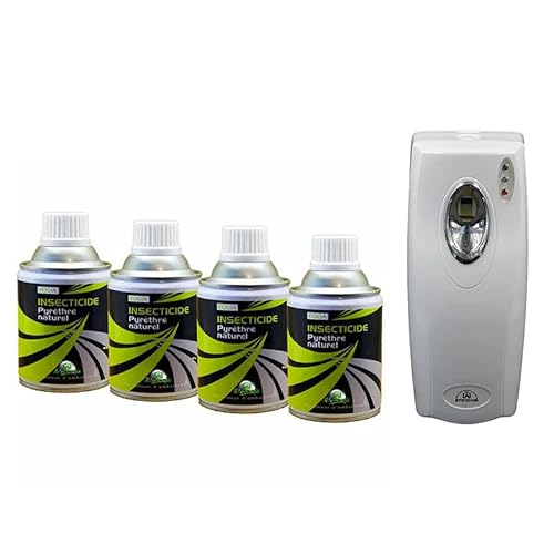 Insecticide Au Pyrèthre Naturel, Aérosols 4x250ml avec Diffuseur Automatique, Anti Mouches, Moucherons, Moustiques, Mites, Punaises de Lit