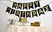 Black Happy Birthday Bunting Banner with Shimmering Gold Letters - Birthday Decorations - 21st - 30th - 40th - 50th Birthday Party Supplies