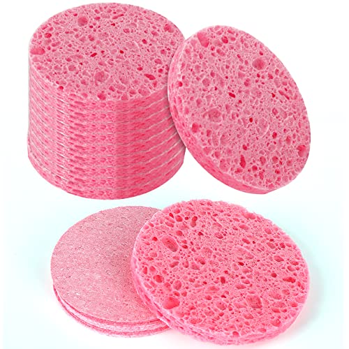Sibba Compressed Facial Sponges, 10pcs Natural Wood Pulp Cotton Face Washing Sponge, Cellulose Cosmetic Spa Sponge, Round Facial Sponges for Face Cleansing Exfoliating Mask Makeup Removal(Pink)