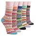 YOMORES Women Socks 5 Pack Vintage Style Cotton Knitting Wool Warm Winter Fall Crew Socks (C1) Stripe Multi One Size