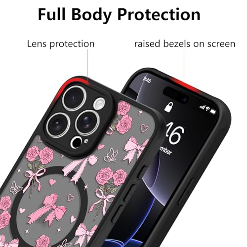 Image of KANGHAR Case for iPhone 16 Pro Max Bows Bouquet Pattern | [Compatible with Magsafe] Cute Flowers Florals Protective Magnetic Case for Girls Women Men
