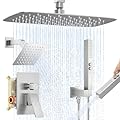 Orovessina Shower Faucet Set, 12" Ceiling Mount Rainfall Shower System with 2 Rain Shower Heads, 2-in-1 Handheld, Solid Brass Pressure Balancing Shower Valve and Trim Kit, Brushed Nickel