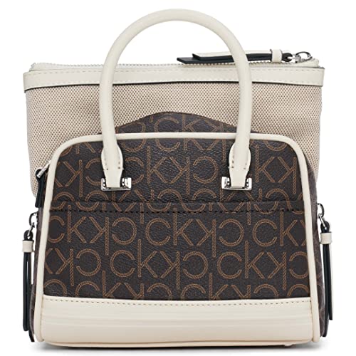Calvin Klein Malachite Organizational Bag Mini Satchel Crossbody, Brown/Khaki/Cherub White Logo #TOP1