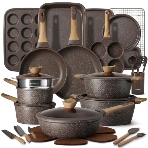 Image of CAROTE 39PCS Pots and Pans Set Non Stick, Cookware Set Pots and Pans Induction Cook Ware, Nonstick Kitchen Cooking, PFOA Free, Black