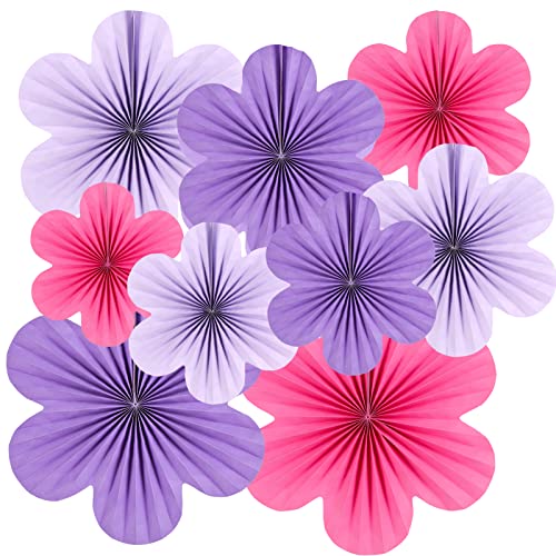 9Pcs Fleurs en Papier Décorations Murales Violet Ventilateurs en Papier Décoration de Salle de...
