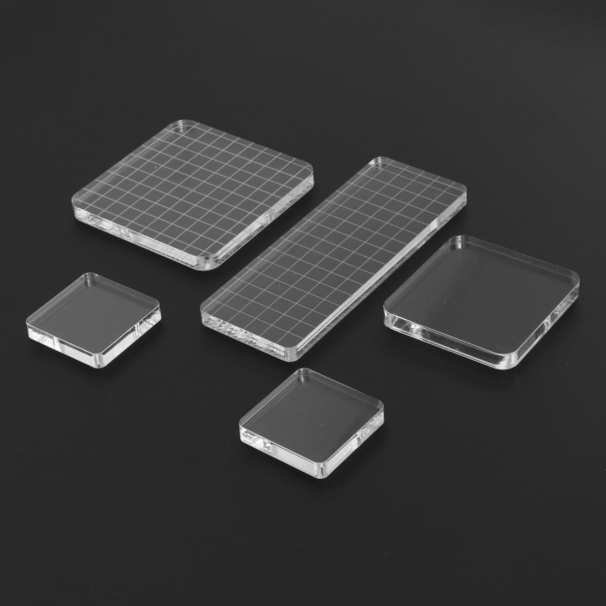 5pcs Acrylic Stamp Blocks Set with Grid Lines, Smooth Edges