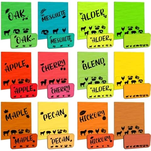 24 Grill Smoker Pellet Magnet Labels Sticker Flavor Tags for Smoker Wood Pellets, Pellet Smoker Accessories for Grill and Smoker 12 Tags 12 Magnet Labels for Smoking Pellets BBQ Smoker Accessories Cover