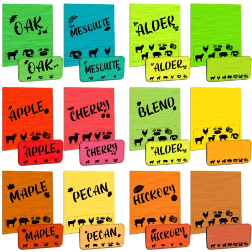 24Pcs Pellet Hopper Labels Magnet Stickers for Wood Pellets Storage Containers, 12 Flavor Tags for Wood Pellets Storage Box 12 Pellets Markers for Smoking and Grilling BBQ Smoker Accessories