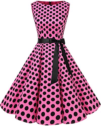 Bbonlinedress 50s Retro Schwingen Vintage Rockabilly Kleid Cocktail Faltenrock Pink Black BDot L