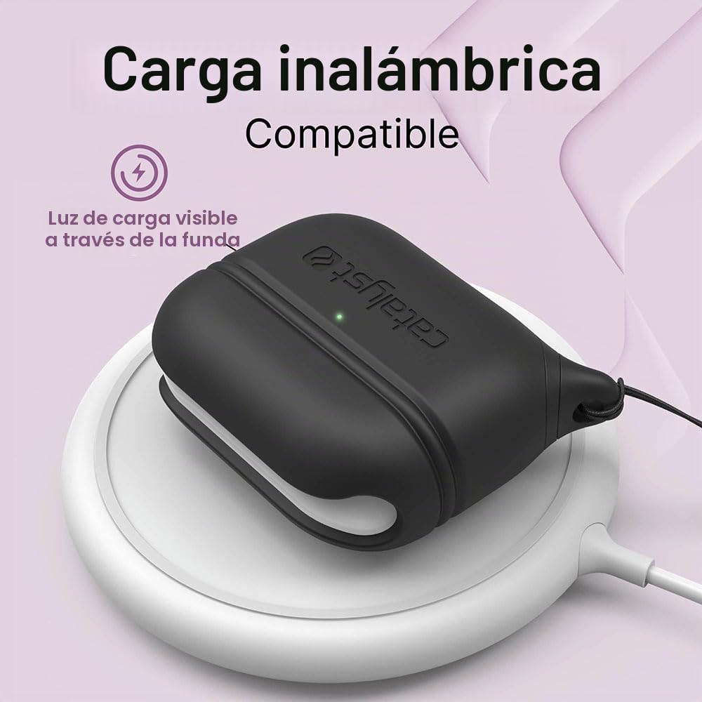 Catalyst Funda impermeable y a prueba de caídas para AirPods Pro (2ª generación), edición especial, compatible con carga inalámbrica, funda suave de piel, con mosquetón (negro)