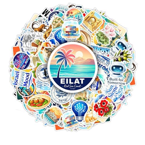 BETANAS 100 PCS Israel Stickers Pack Jerusalem Travel Vinyl Waterproof Sticker Tel Aviv Landmark Food Decals for Car Laptop Water Bottle Scrapbook Refrigerator Gifts for Adults Teens Travelers
