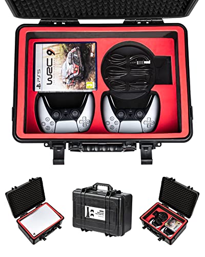 DEVASO Tasche für PS5, Wasserdichte Hartschalen-Reisetasche kompatibel mit PlayStation 5 Konsole, Controllern, Spielen und Zubehör, Wasserdichte IP67 Tragetasche für PS5 Disc/Digital Editionen Cover