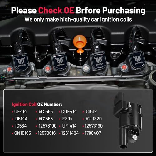 Image of BDFHYK Ignition Coils Pack UF414 Compatible with Cadillac Escalade 2007-2016 GMC Sierra 1500 2500 3500 Chevrolet Tahoe Silverado Avalanche Trailblazer EXT V8 4.8L 5.3L 6.0L Coil for C1512 Set of 8
