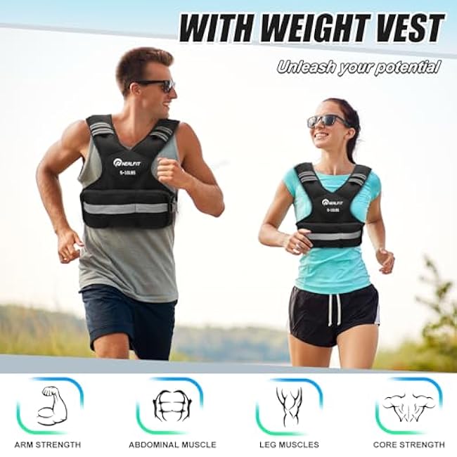 Weighted Vest for Women and Men, 5-10lb/11-20lb/18-30lb Adjustable Weighted Vest with Reflective Strip, Body Weight Vest for Walking, Running, Fitness, Strength Training