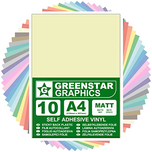 GREENSTAR GRAPHICS MATT A4 STICKY BACK PLASTIC SELF ADHESIVE ART & CRAFT VINYL (10 SHEET PACK). Compatible With 12” Cricut, Silhouette Cameo/Curio/Portrait, Scan N Cut (CREAM/BEIGE MATT 10 A4)