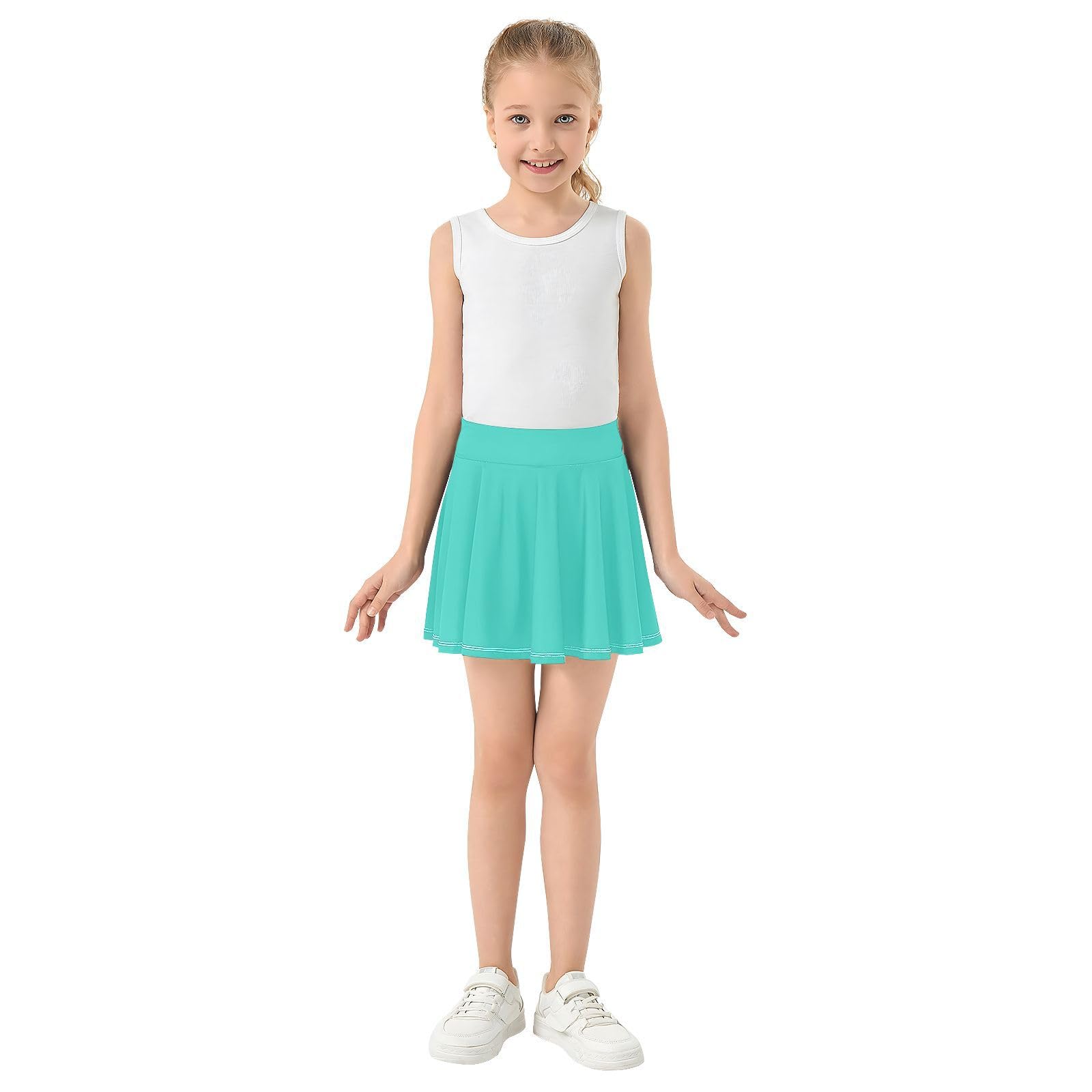 Jupe athlétique bleu turquoise pour filles avec short intégré - Jupe de course plissée pour fille