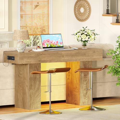 Image of 47.2 inch Entryway Table, Console Table with Charging Station and Adjustable LED light, Farmhouse Wood Sofa Table, Behind the Couch Table, Narrow Console Table, Entry Table for Hallway, Living Room