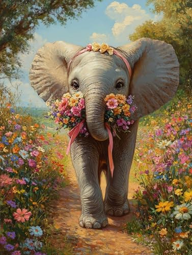 象 数字油絵 数字キット塗り絵 手塗り DIY絵 デジタル油絵 森 パターンデザイン, ペイントバイナンバー 初心者向け 簡単 paint by numbers ブラシとアクリル絵の具が入, ホーム オフィス装飾 60X80cm, Model 258