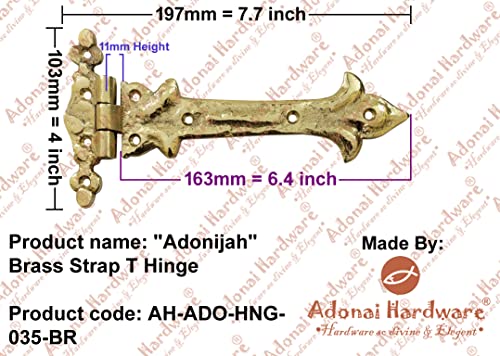 Image of Adonai Hardware Adonijah Brass Strap T Hinge (7.9 inch x 2 Pack, Polish Lacquered) for Barn Doors, Gates, Kitchen Cabinets, Sheds, Wooden Box, Furniture, Cedar Chest and Trunks