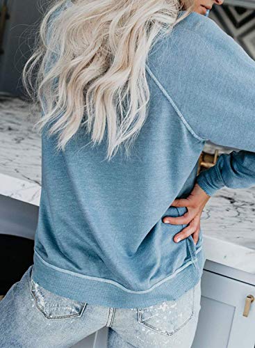 LAMISSCHE Womens Crewneck Long Sleeve Sweatshirt Casual Solid Pullover Lightweight Tops(Sky Blue,S)