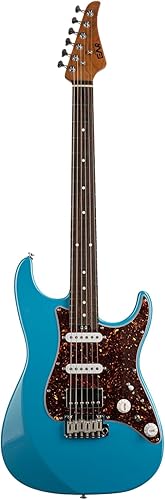 EART Guitarras eléctricas de 6 cuerdas DMX-9TC Golpeador de tortuga roja Cuerpo sólido de caoba tostado y pastillas Alnico v Tonos versátiles