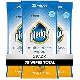 Pledge Multisurface Cleaning Wipes, pH Balanced, Fresh Citrus, 25 Count (Pack of 3, 75 Total Wipes)