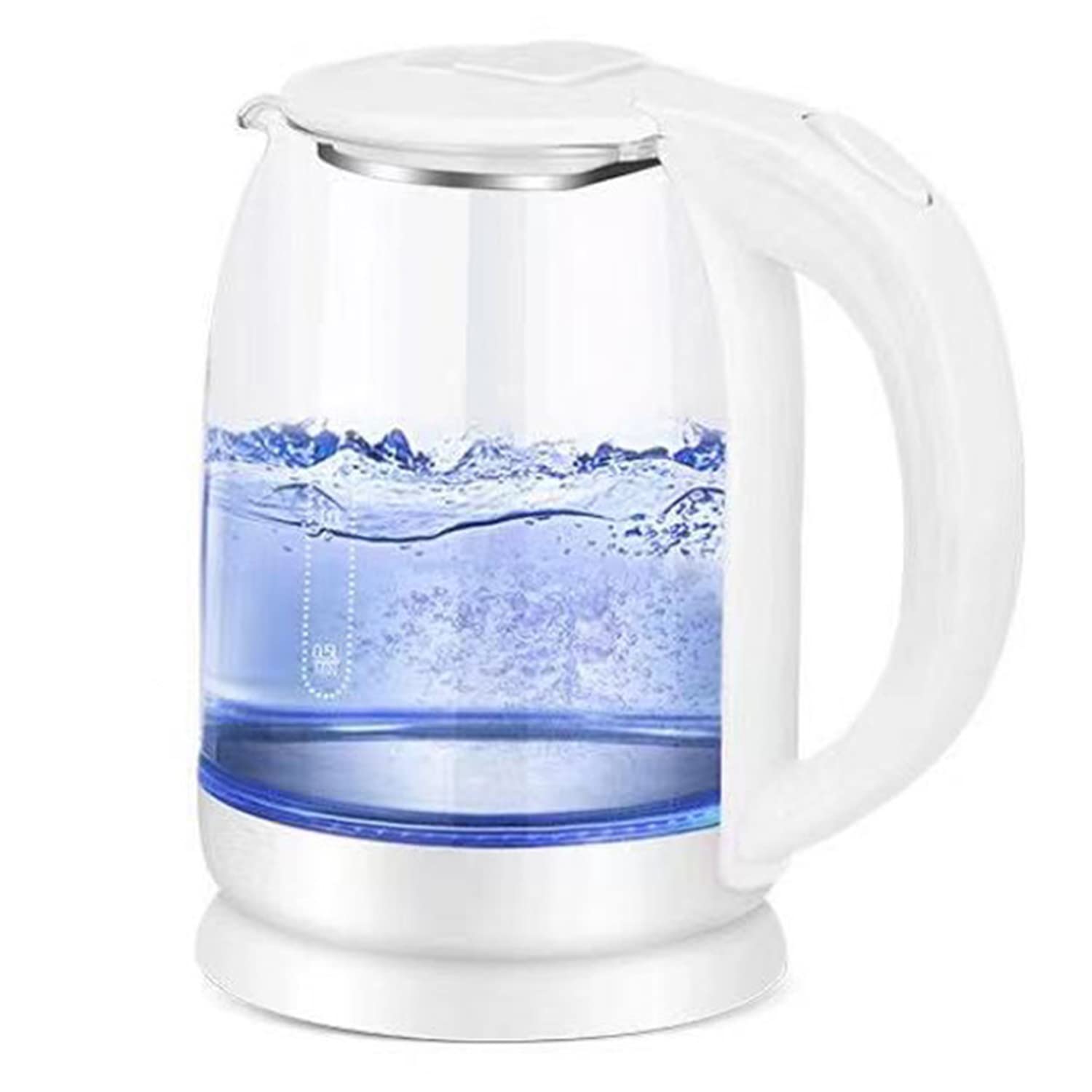 Bollitore Elettrico in Vetro, 1,8 L, 1500 W, Con Illuminazione a Led Blu, Spegnimento Automatico E Protezione Da Surriscaldamento, Fondo Interno in Acciaio Inox 304, Senza BPA (White)