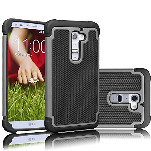 Tekcoo LG G2 Case, (TM) [Tmajor Series] [Gray/Black] Shock Absorbing Hybrid Rubber Plastic Impact Defender Rugged Slim Hard Case Cover Shell Skin for LG G2 AT&T T-Mobile Sprint Verizon Unlocked