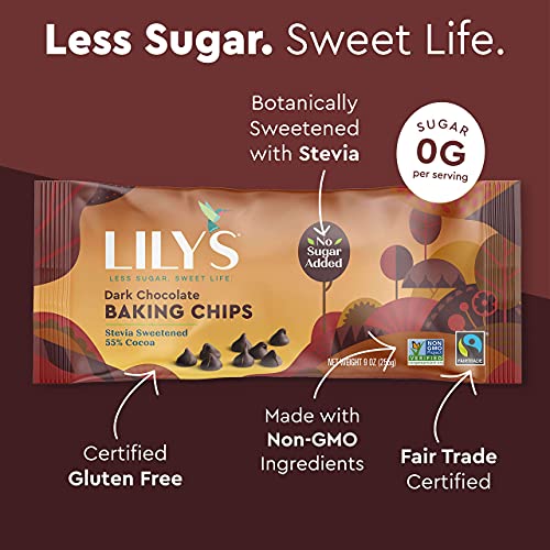 Dark Chocolate Baking Chips By Lily's |Stevia Sweetened, No Added Sugar, Low-Carb, Keto Friendly | 55% Cocoa | Fair Trade, Vegan, Gluten-Free & Non-Gmo | 9 Ounce, 12-Pack… #TOP2