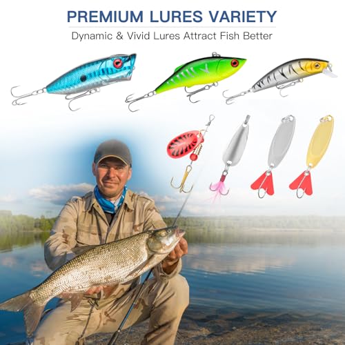 WITOROR Fishing Lures, 144Pcs Tackle Box Included Crankbaits, Spoon, Hooks, Jigs, Weights and More Other Accessories, Fishing Bait Lure Gear Teasers Kit Gifts for Men Bass Freshwater - Thumbnail 3