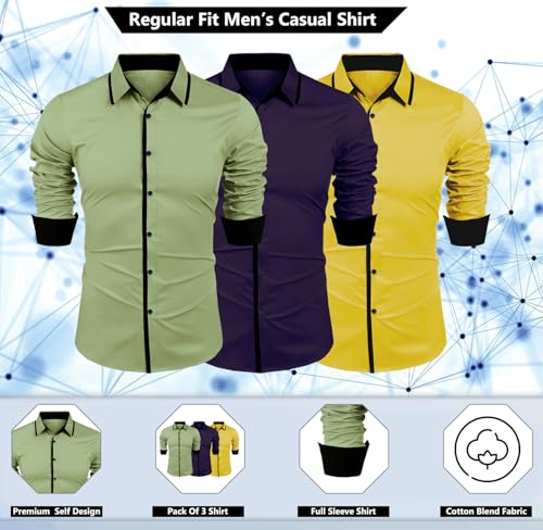 Image of Zombom Combo of Men's Cotton Blend Solid Regular Fit Casual Full Sleeves Shirts (Pack of 3)