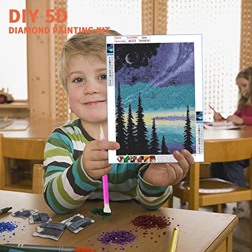 Diy 5D Diamond Painting Kit For Adult, 5D Painting Dots Kits Landscape, Diy Round Diamond Rhinestone Painting Kits Pictures Arts Craft For Home Wall Decor Gift, Star Tree Pale Cyan- 12 X 16 Inch #TOP3