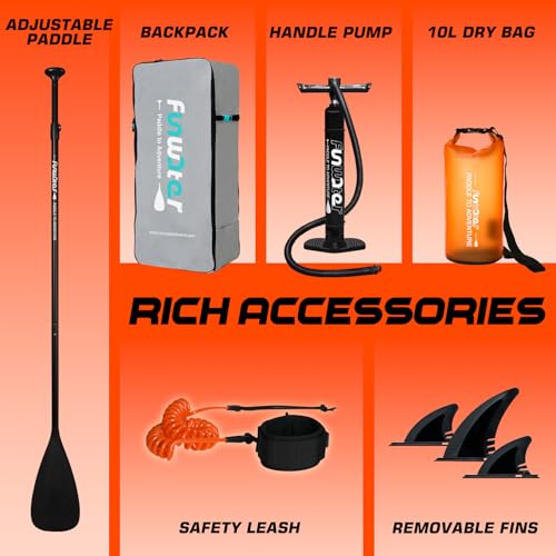 Image of FunWater 11' /10'6 inch Inflatable Stand Up Paddle Board with Premium SUP Paddleboard Accessories, Wide Stable Anti-Slip EVA Deck,Paddle Boards for Adults & Youth of All Skill Levels