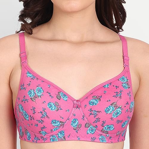 Image of Women Flower Printed Padded Bra - Made of Pure Cotton Full Coverage Non Wired Soft Cup for T-Shirt Saree Dress for Everyday