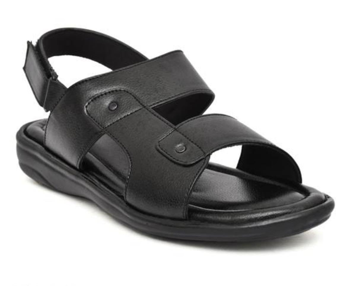 Men's Comfort Sandals, Black Faux Leather, Velcro Strap Design, Soft Insole-image-45