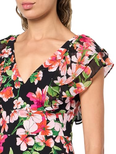 Image of Tommy Hilfiger Women's Flutter Sleeve V-Neck Ruffle Trim Hi-Lo Midi Dress