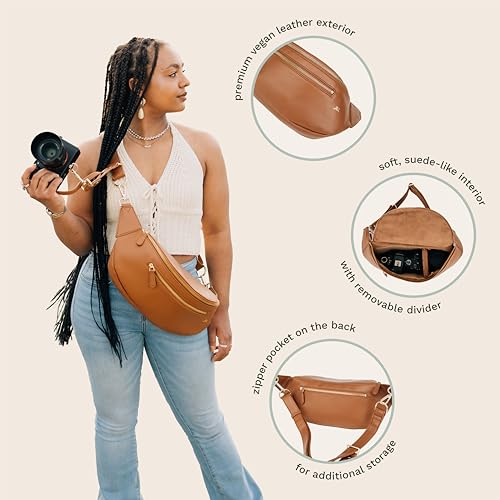 The Sidekick Camera Bag – Compact, Vegan Leather, Hands-Free Crossbody with Protective Suede Interior, Brown2
