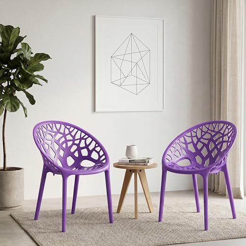Image of Oaknest Neelkamal Crystal Plastic Chair - Stylish Tree-Design Backrest, Lightweight & Durable for Home, Garden & Patio (Colour: Voilet), Set of 2 Piece