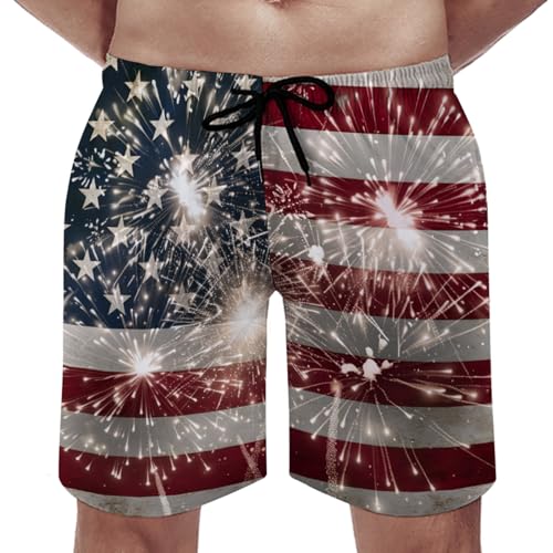 American Flag Firework Men's Swim Trunks Patriotic Independence Day Summer Short4