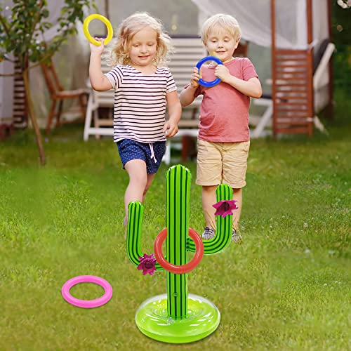 Gemle Pool Toys Games Set,Pool Basketball Hoop Inflatable Cross Ring Toss Game and Inflatable Cactus Kids for Teens Adults and Family (3 Set Water Toys) by GEMLE - Used condition - Image 3