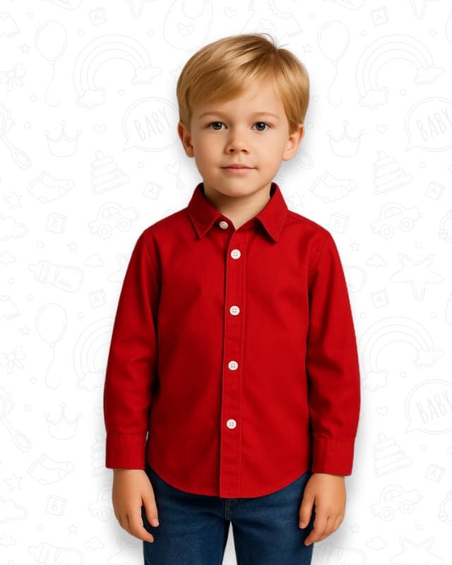 Image of Niren Enterprise Boys Red Full Sleeve Cotton Regular Fit Shirt Kids and Junior Boys Shirt