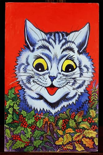 Affiche de arts chat dans le houx peinture huile paysage toile