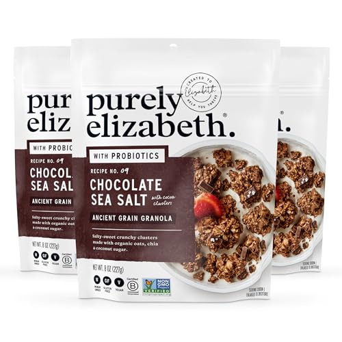 Purely Elizabeth, Chocolate Sea Salt, Ancient Grain Granola with Probiotics, Gluten-Free, 8 Ounce (Pack of 3)