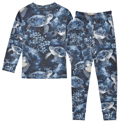 senya Turtle Sea Flower 1 Pajamas Set Long Sleeve Soft Cotton Sleepwear 2 Piece2
